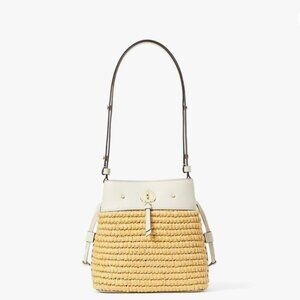 Kate Spade Marti Straw Mixed Media Small Bucket Bag Parchment Multi
